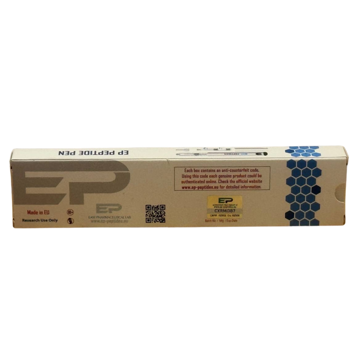 Ретатрутид 12 mg EP Peptides – гръб на опаковката с код за проверка