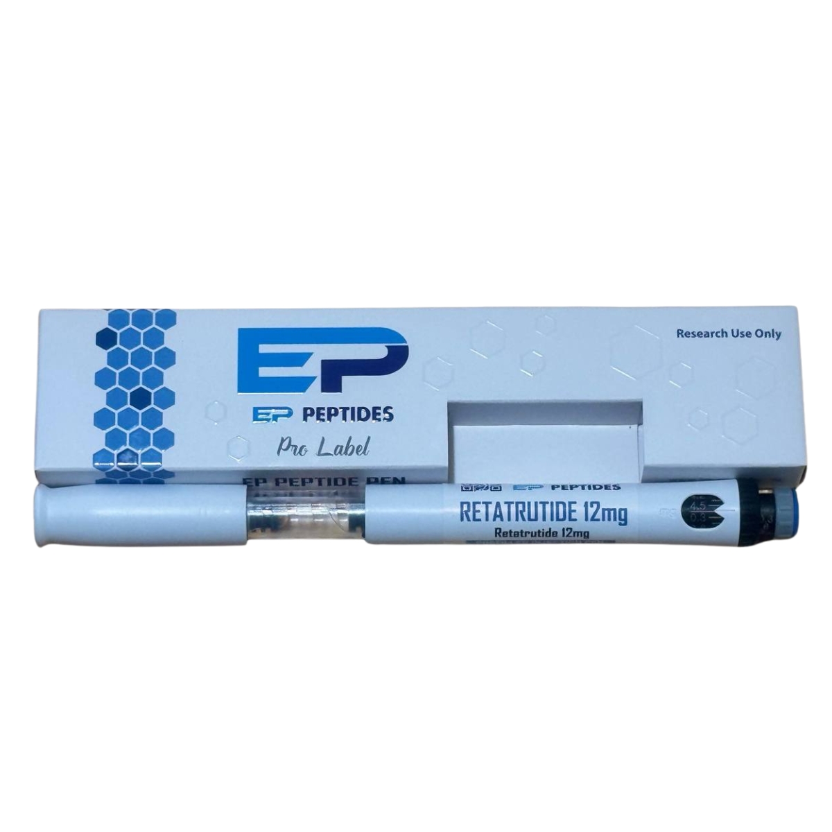 Ретатрутид 12 mg EP Peptides – кутия и двукомпонентна писалка